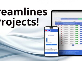 Dashboard view of construction project management software with Gantt charts and collaboration tools for contractors and managers.